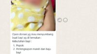 Tangkapan Layar/Chat grup WhatsApp (WAG) yang berisi ajakan untuk berdonasi kepada seorang bayi yang ditemukan warga