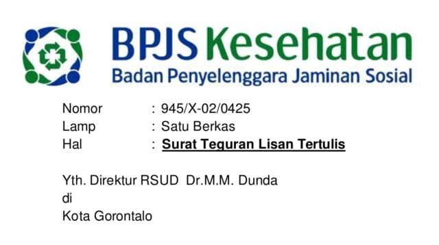 Surat 'Cinta' BPJS Kesehatan kepada RS Dunda Limboto, foto/Screenshot