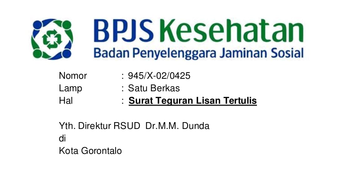 Surat 'Cinta' BPJS Kesehatan kepada RS Dunda Limboto, foto/Screenshot