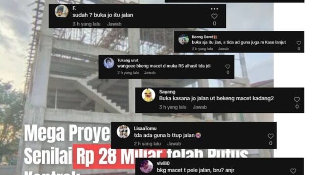 Beberapa komentar yang menohok oleh Netizen terkait dengan masih ditutupnya akses jalan, Sumber: tangkapan layar sosial media (TikTok)