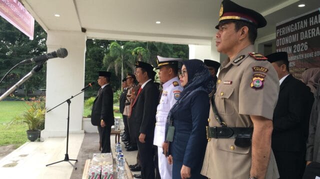 Pemkab Bone Bolango bersama forkopimda melaksanakan upacara memperingati hari otonomi daerah yang ke 30, foto/Istimewa