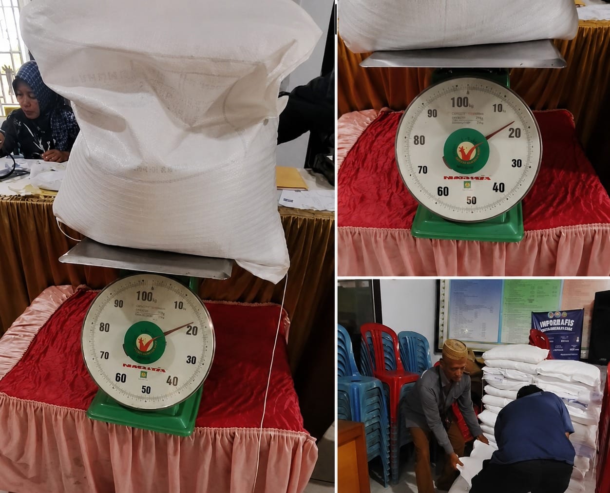 Proses penimbangan yang dilakukan warga dan mendapatkan takaran timbangan berkurang dari 20 kilogram, foto/tangkapan layar video